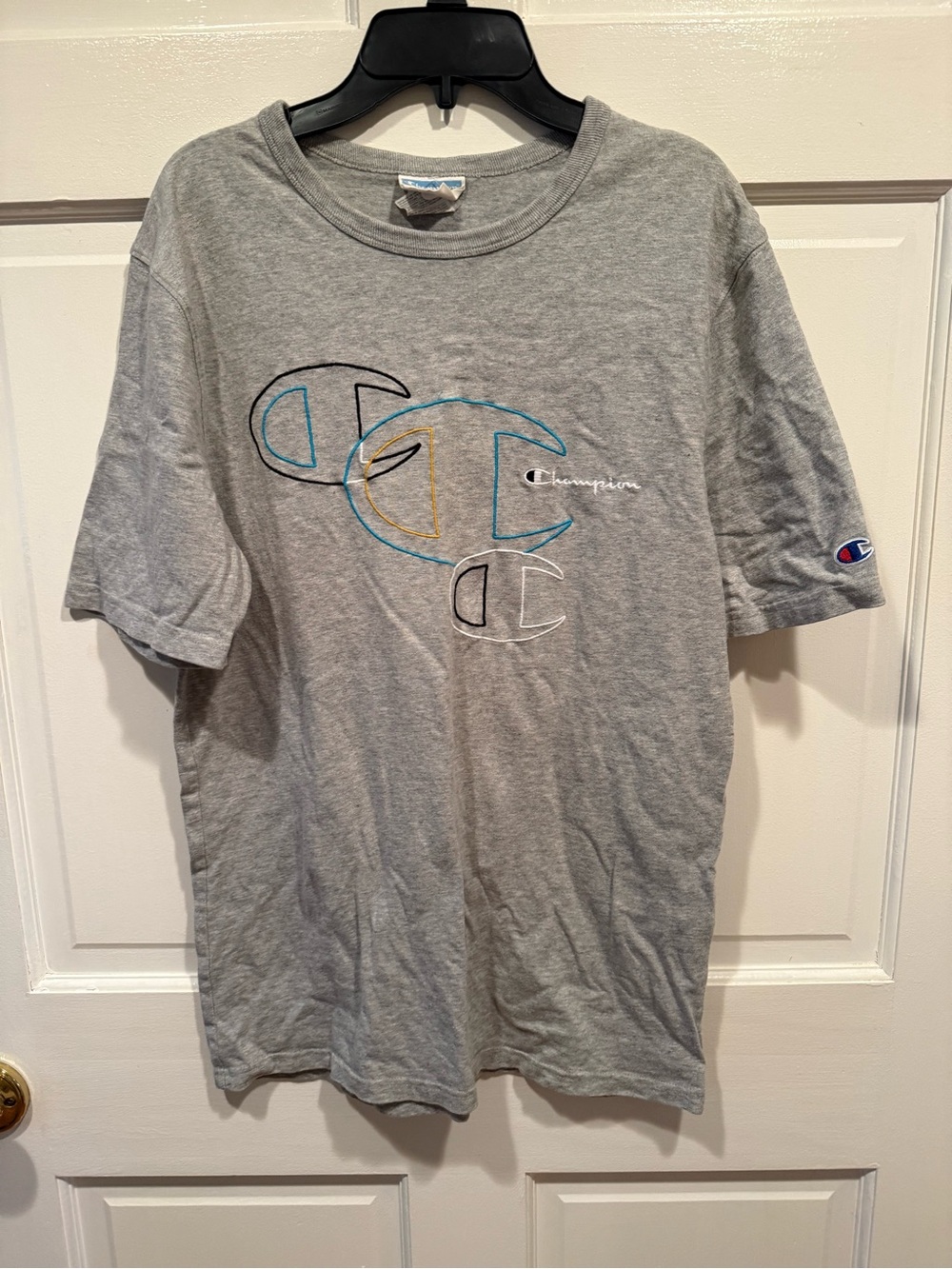 CHAMPION GRAY SHORT SLEEVE T-SIZE MENS MEDIUM Multicolor Logo Stitching